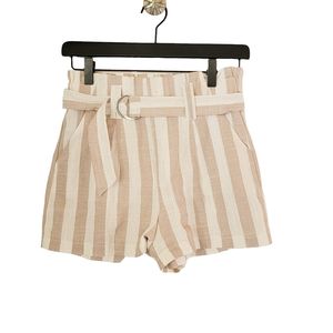WINSOR roughed belted waist Linen short shorts with pockets XSMALL